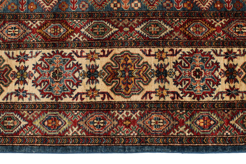 9x12 Light Blue and Ivory Kazak Tribal Rug