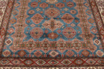 9x12 Light Blue and Ivory Kazak Tribal Rug