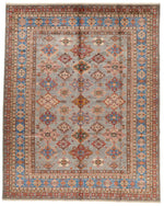 10x13 Gray and Light Blue Kazak Tribal Rug