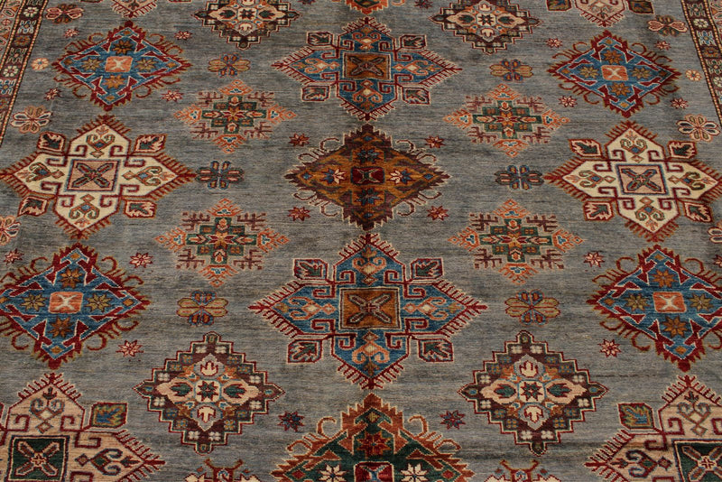 10x13 Gray and Light Blue Kazak Tribal Rug