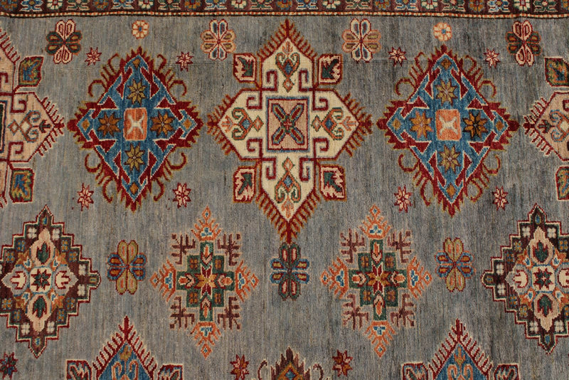 10x13 Gray and Light Blue Kazak Tribal Rug