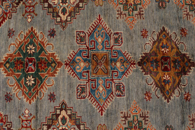 10x13 Gray and Light Blue Kazak Tribal Rug