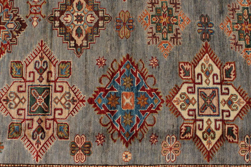 10x13 Gray and Light Blue Kazak Tribal Rug