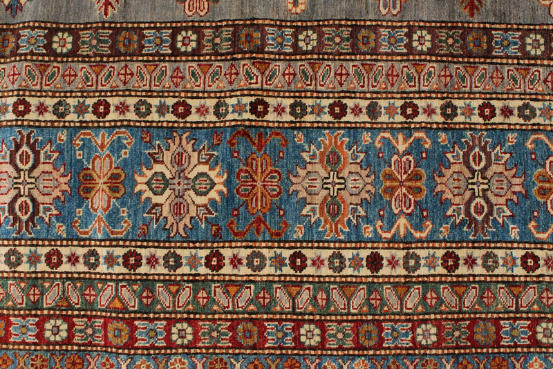 10x13 Gray and Light Blue Kazak Tribal Rug