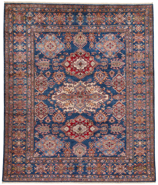8x9 Navy and Multicolor Kazak Tribal Rug