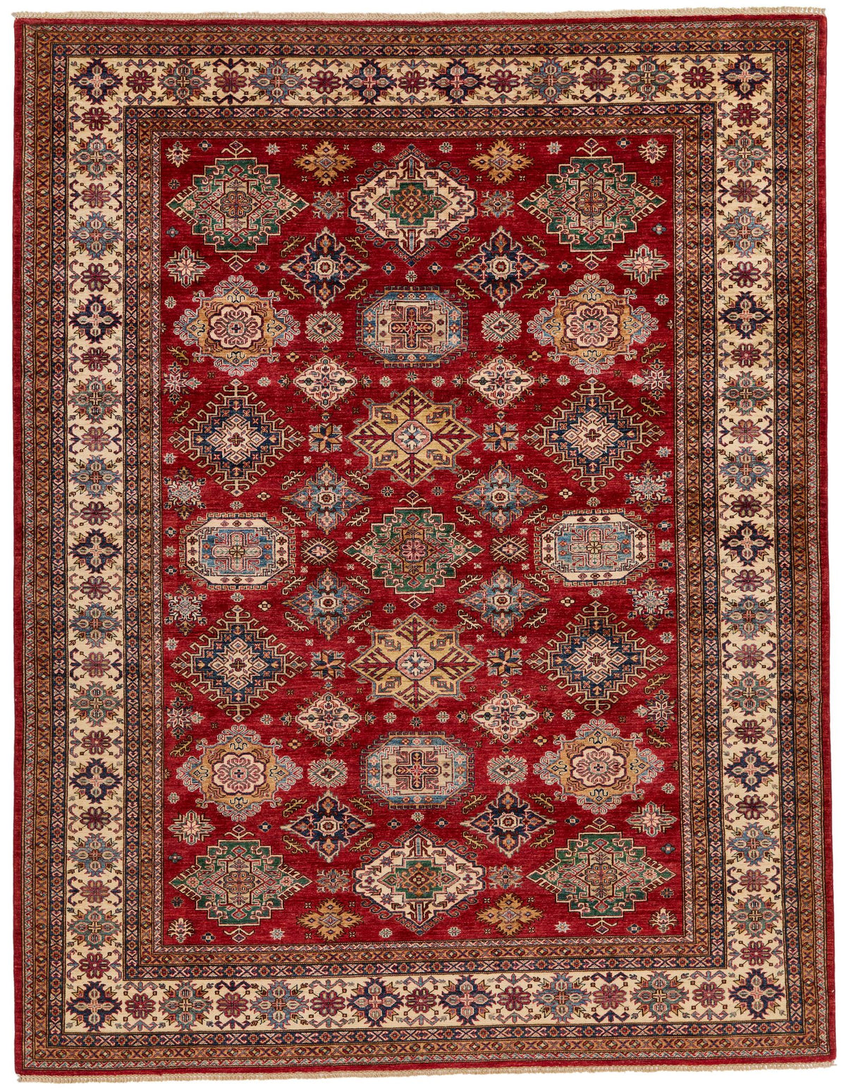 9x11 Red and Ivory Kazak Tribal Rug