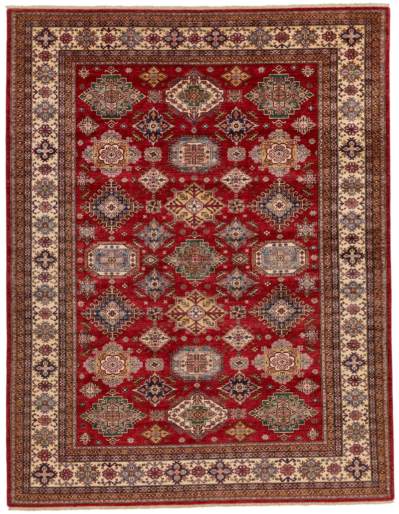 9x11 Red and Ivory Kazak Tribal Rug