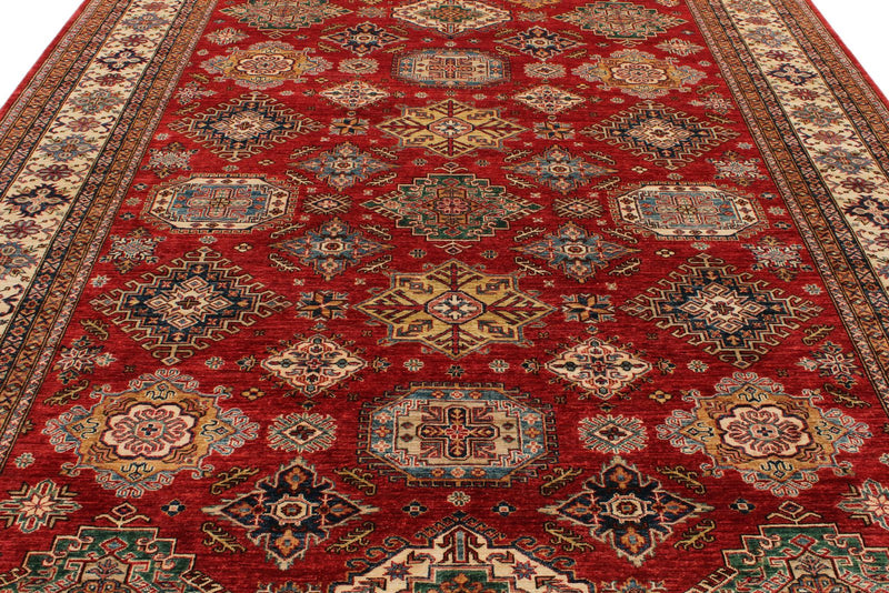 9x11 Red and Ivory Kazak Tribal Rug