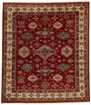 9x10 Burgundy and Ivory Kazak Tribal Rug