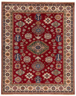 8x10 Red and Ivory Kazak Tribal Rug