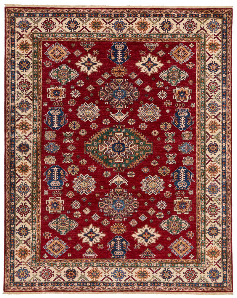 8x10 Red and Ivory Kazak Tribal Rug