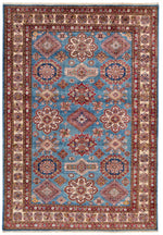 7x10 Light Blue and Ivory Kazak Tribal Rug