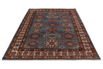 7x10 Light Blue and Ivory Kazak Tribal Rug