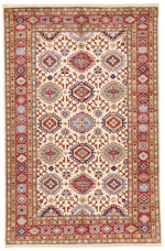 6x10 Ivory and Red Kazak Tribal Rug