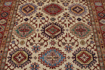 6x10 Ivory and Red Kazak Tribal Rug