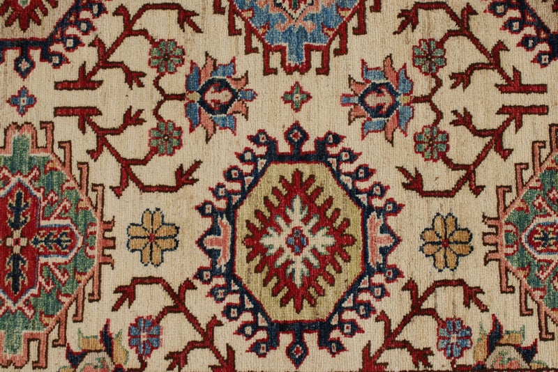 6x10 Ivory and Red Kazak Tribal Rug