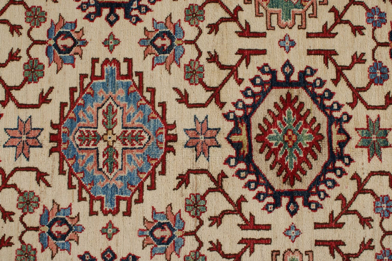 6x10 Ivory and Red Kazak Tribal Rug