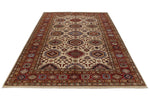 6x10 Ivory and Red Kazak Tribal Rug