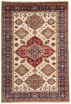 7x10 Ivory and Multicolor Kazak Tribal Rug