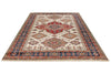 7x10 Ivory and Multicolor Kazak Tribal Rug