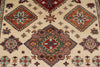 7x10 Ivory and Multicolor Kazak Tribal Rug