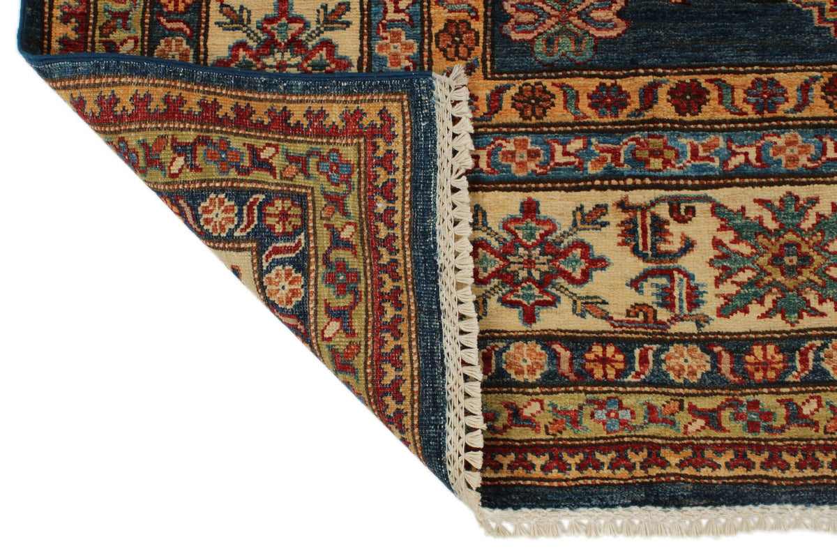 7x10 Navy and Ivory Kazak Tribal Rug