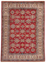 7x10 Red and Ivory Kazak Tribal Rug