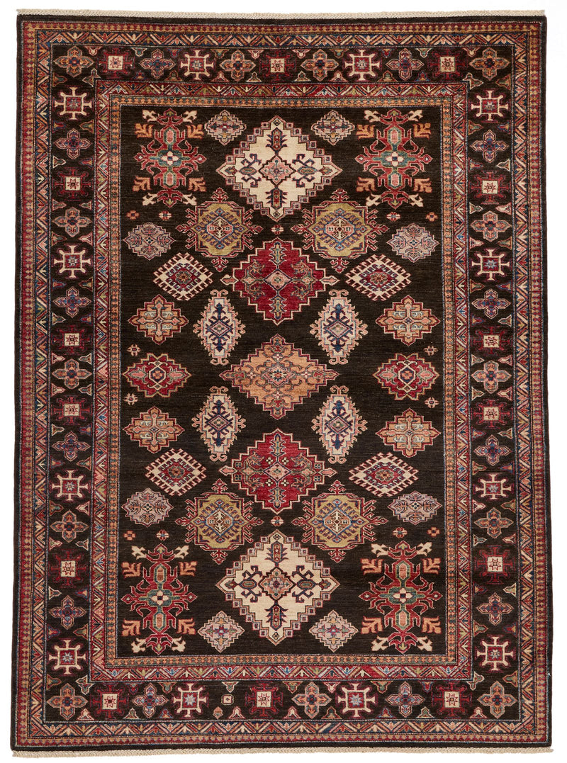 7x9 Brown and Multicolor Kazak Tribal Rug