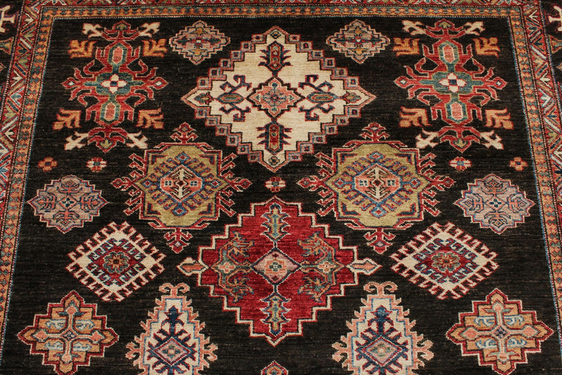 7x9 Brown and Multicolor Kazak Tribal Rug