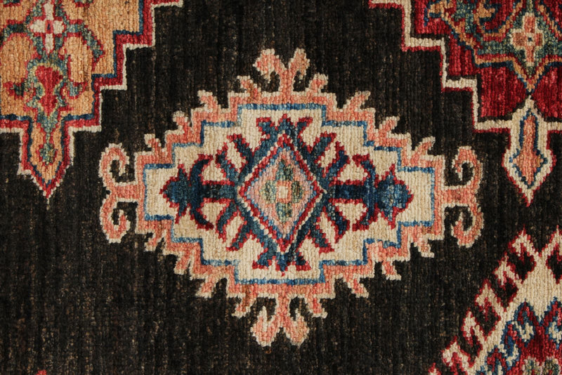 7x9 Brown and Multicolor Kazak Tribal Rug