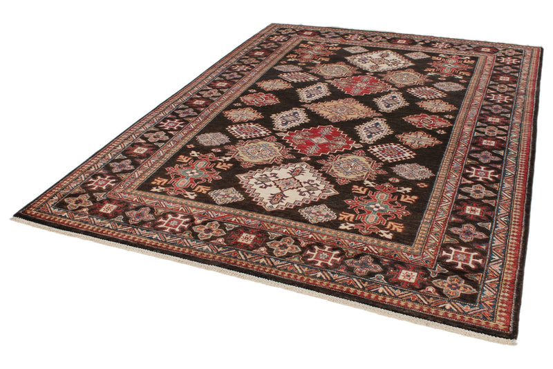 7x9 Brown and Multicolor Kazak Tribal Rug