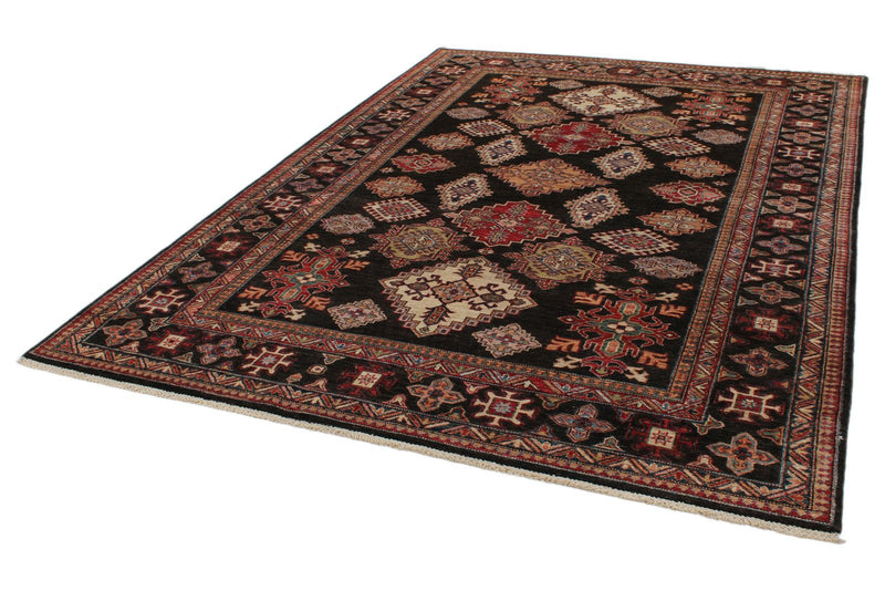 7x9 Brown and Multicolor Kazak Tribal Rug