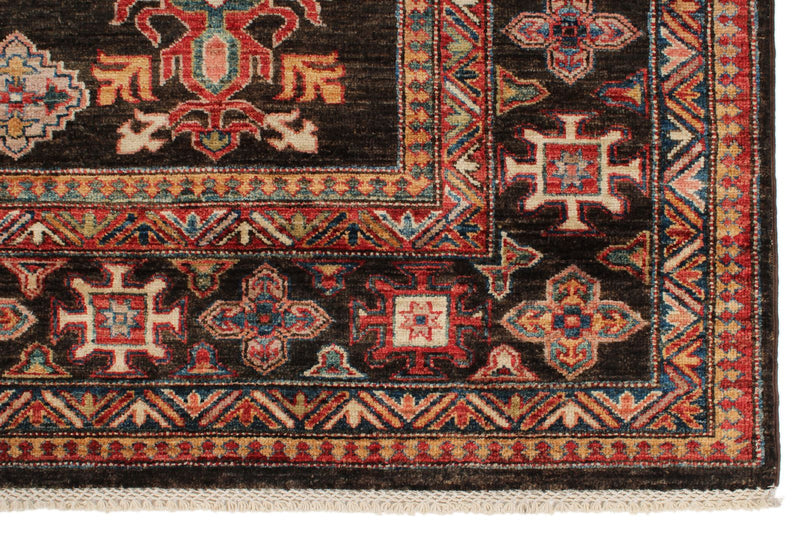 7x9 Brown and Multicolor Kazak Tribal Rug