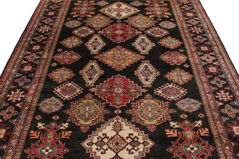 7x9 Brown and Multicolor Kazak Tribal Rug