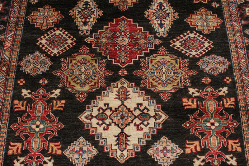 7x9 Brown and Multicolor Kazak Tribal Rug