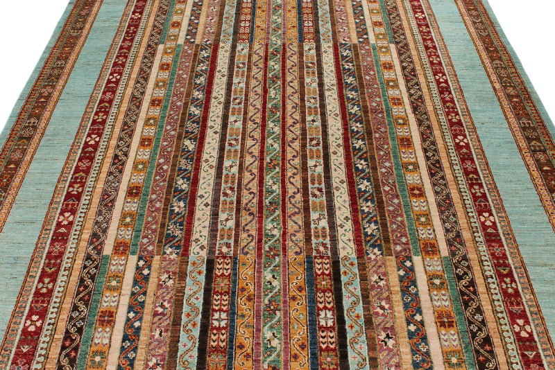 7x9 Multicolor and Light Blue Turkish Tribal Rug