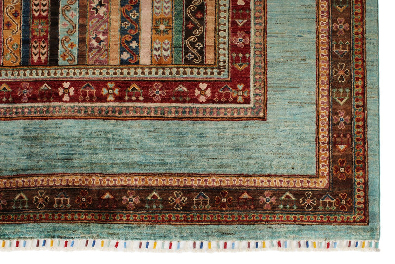 7x9 Multicolor and Light Blue Turkish Tribal Rug