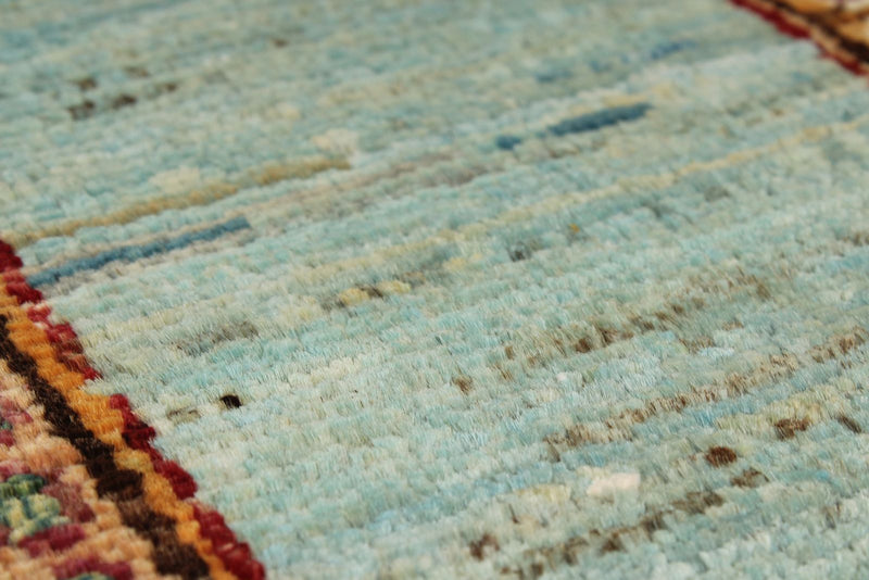 7x9 Multicolor and Light Blue Turkish Tribal Rug