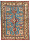 6x8 Blue and Ivory Kazak Tribal Rug