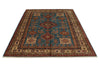6x8 Blue and Ivory Kazak Tribal Rug
