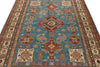6x8 Blue and Ivory Kazak Tribal Rug
