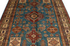 6x8 Blue and Ivory Kazak Tribal Rug