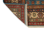 6x8 Blue and Ivory Kazak Tribal Rug