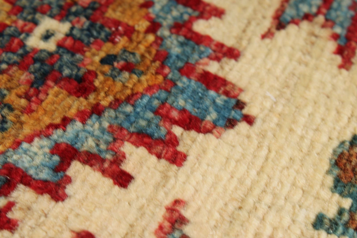 5x7 Blue and Ivory Kazak Tribal Rug