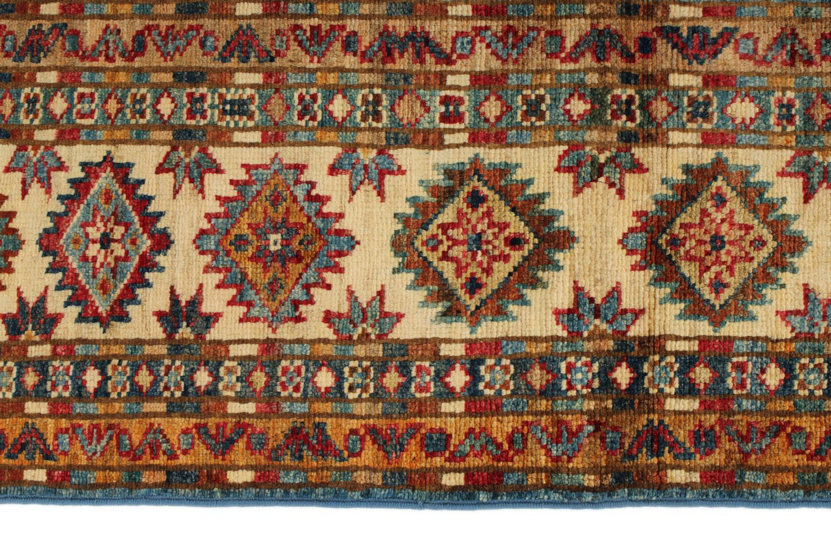 5x7 Blue and Ivory Kazak Tribal Rug