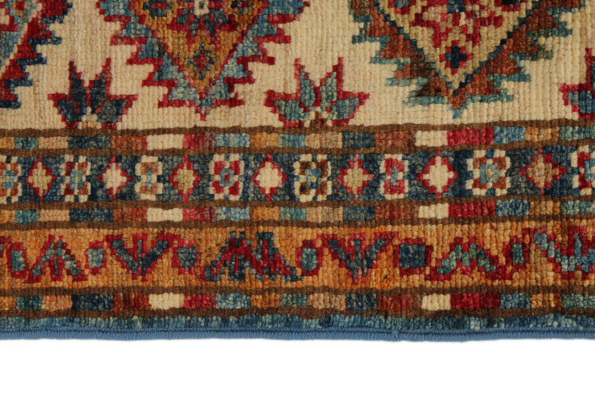 5x7 Blue and Ivory Kazak Tribal Rug