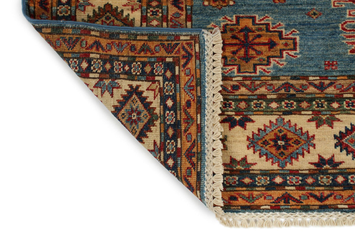 5x7 Blue and Ivory Kazak Tribal Rug