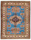 5x7 Light Blue and Ivory Kazak Tribal Rug