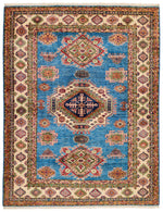 5x7 Light Blue and Ivory Kazak Tribal Rug