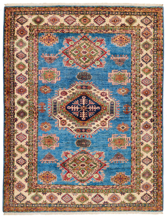 5x7 Light Blue and Ivory Kazak Tribal Rug